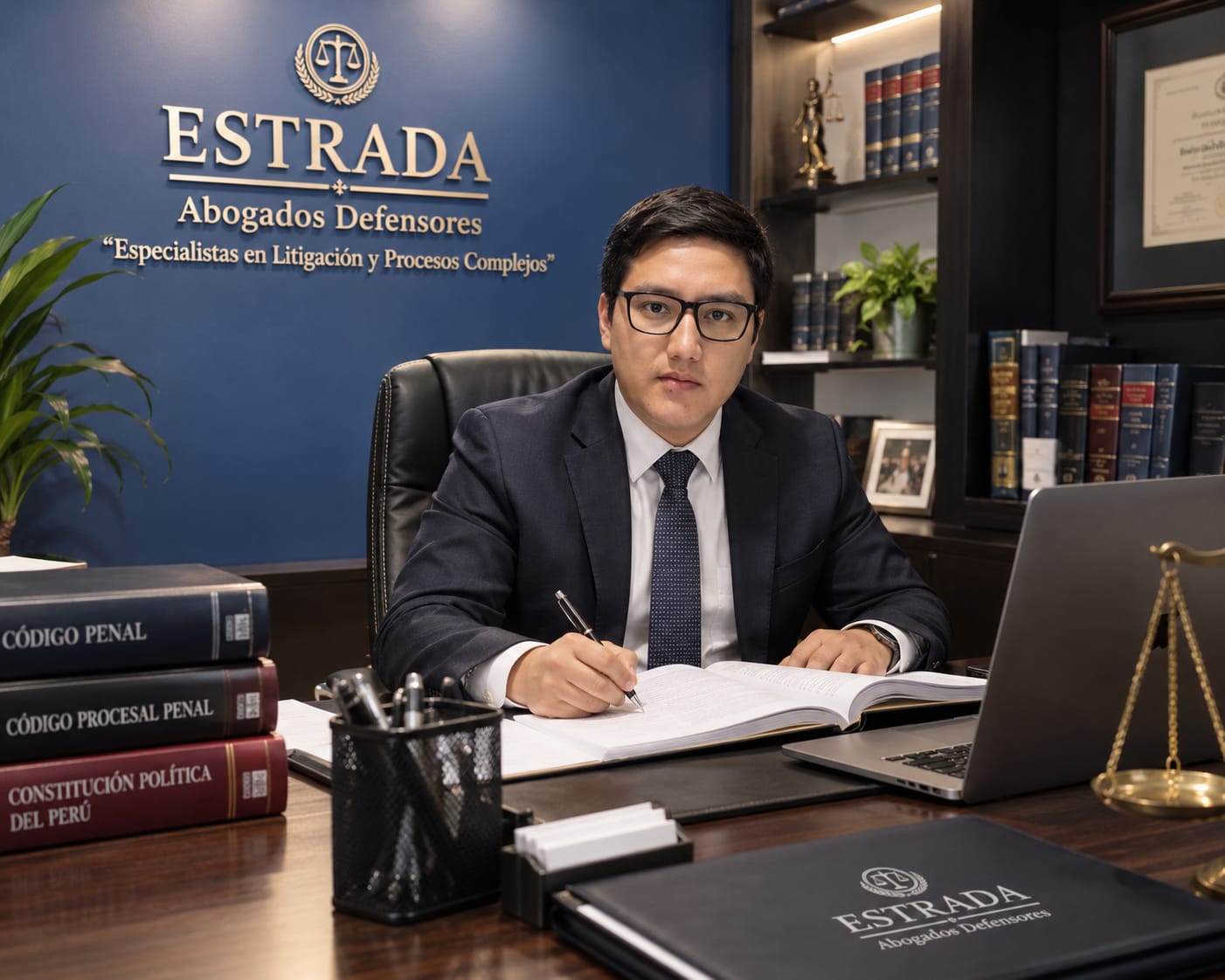 Dr. Juan Carlos Flores Estrada en su estudio jurídico